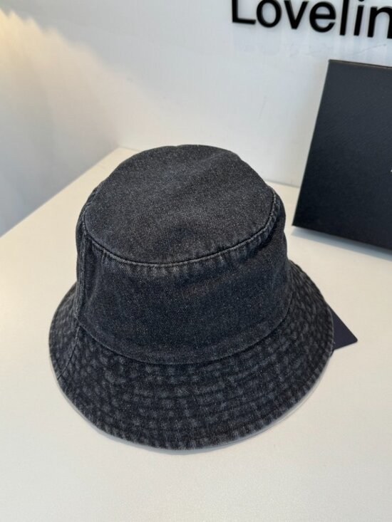 Prada Vintage Washed Denim Bucket Hat with Metal Triangle Logo main image 4